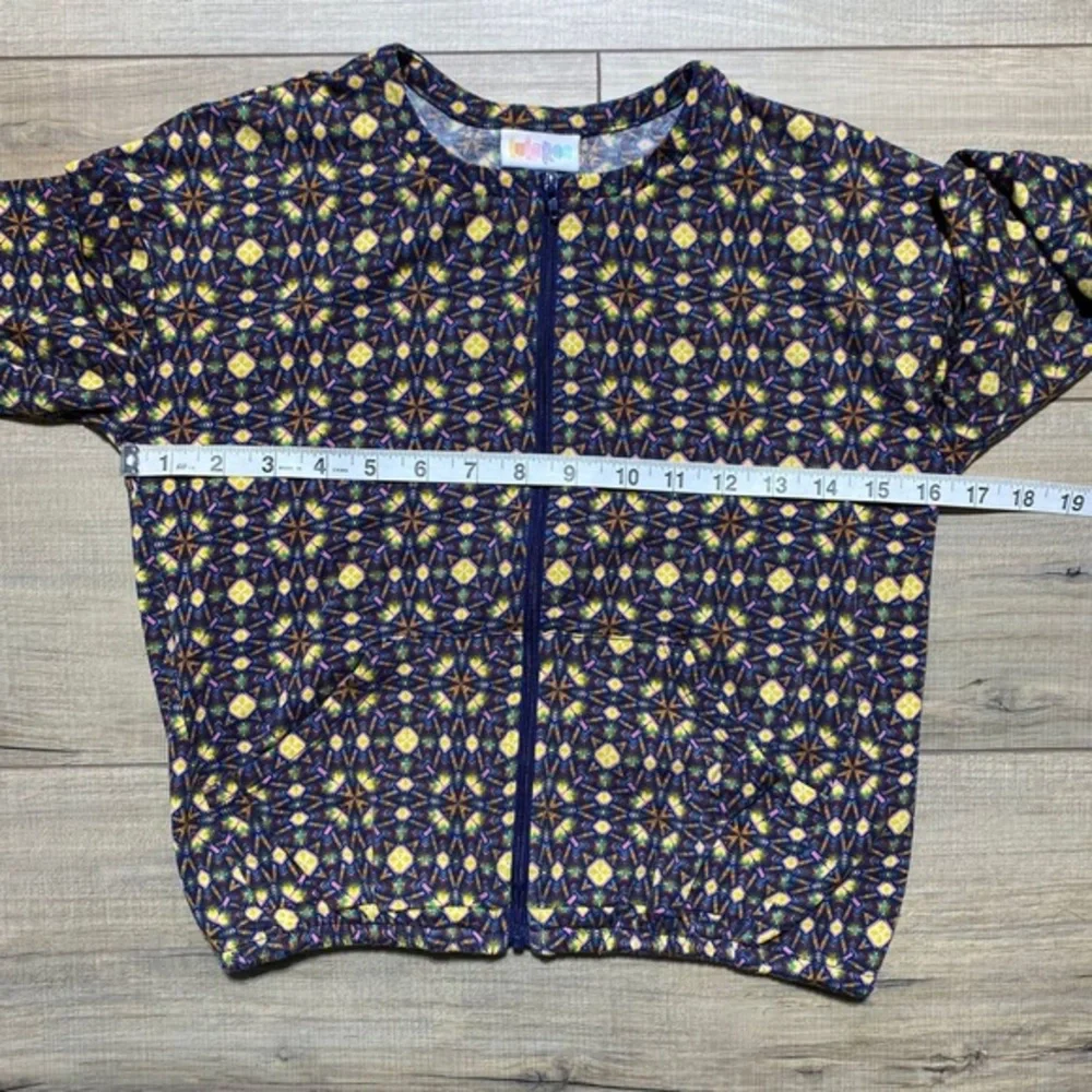 LuLaRoe Girls Monroe Jacket Zip Up Pockets Elastic Waist Size 12‎ Purple Yellow